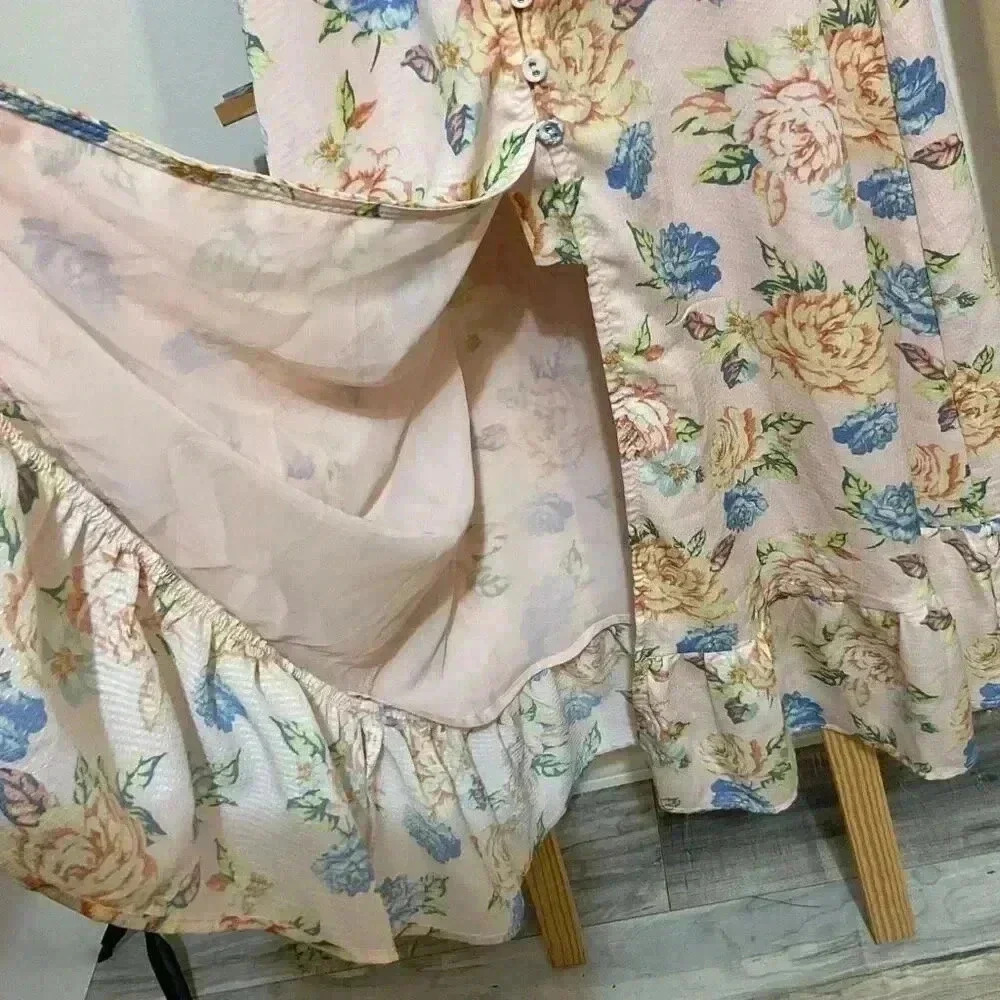 Forever 21 floral dress thin strap w/slit in front pink maxi dress size medium - Picture 3 of 7